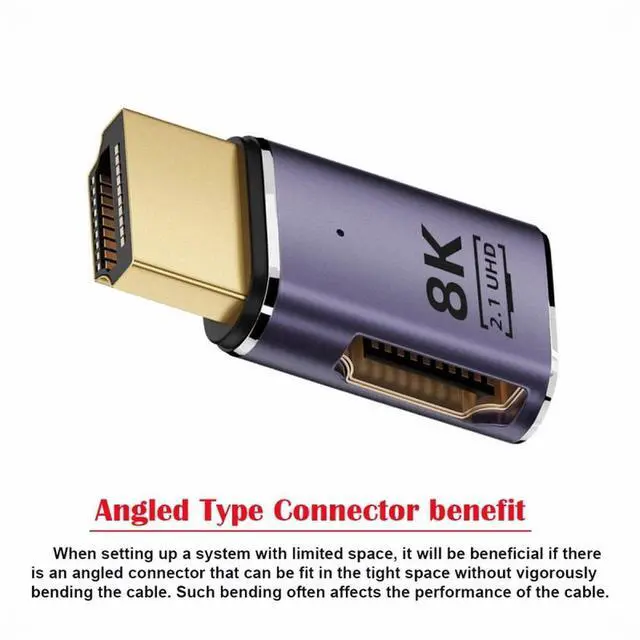 Alt view image 2 of 5 - HDMI Male to HDMI 2.1 Female Flat Horizontal 90 Degree Left Angled UHD Extension Adapter Support 8K 60hz HDTV