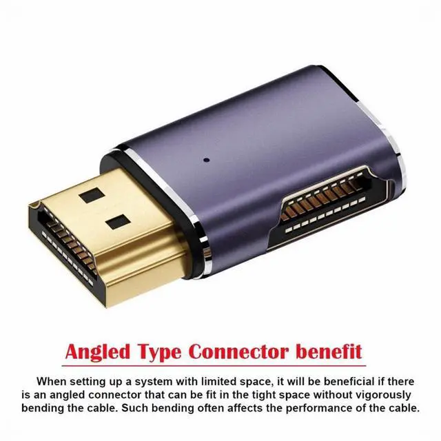 Alt view image 5 of 5 - HDMI Male to HDMI 2.1 Female Flat Horizontal 90 Degree Right Angled UHD Extension Adapter Support 8K 60hz HDTV