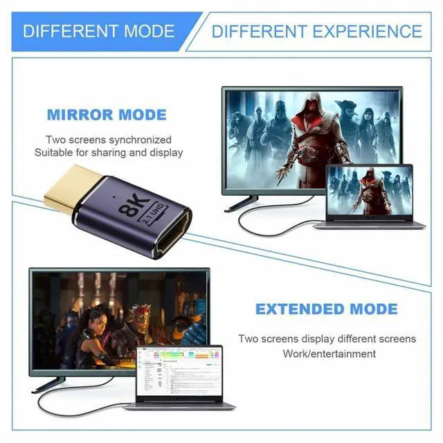 Alt view image 5 of 5 - HDMI Male to HDMI 2.1 Female UHD Extension Gold Converter Adapter Support 8K 60hz HDTV