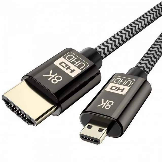 Alt view image 2 of 5 - Micro HDMI to HDMI 2.1 Ultra-HD UHD 8K 60hz 4K 120hz Cable 48Gbs HDMI Cord for Camera Tablet