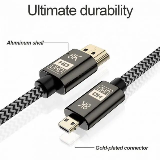 Alt view image 4 of 5 - Micro HDMI to HDMI 2.1 Ultra-HD UHD 8K 60hz 4K 120hz Cable 48Gbs HDMI Cord for Camera Tablet