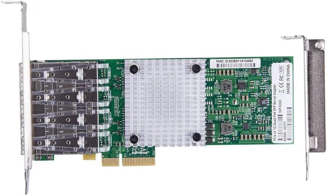 Alt view image 4 of 6 - 1000Mbps PCI-E NIC Gigabit Ethernet Converged Network Card with Intel Intel I350-AM4 Chipset | Ethernet Server Network Adapter | Quad SFP Port | PCIE 2.0 X4 | Compare to Intel I350-F4