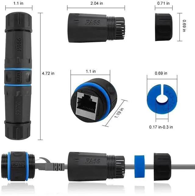 Alt view image 4 of 6 - Waterproof RJ45 Connector, IP68 Cat5/Cat5e/Cat6/Cat7/Cat8 Waterproof Ethernet Coupler Shielded for Outdoor Network Cable Extender Female to Female-5 Pack