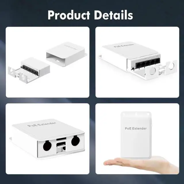 Alt view image 5 of 7 - Outdoor PoE Passthrough Switch, 1 PoE in 4 PoE Out Extender, IEEE802.3af/at/bt PoE Powered 90W, 100Mbps Ethernet, Wall Mount Waterproof Plug and Play