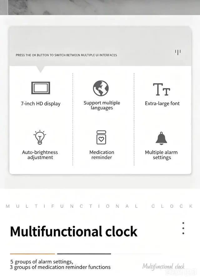 Alt view image 2 of 5 - 7-inch digital clock, digital photo frame, digital clock machine, calendar, alarm clock, reminder for the elderly to take medicine