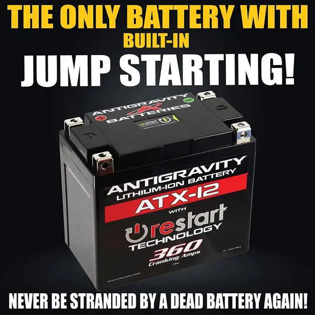Alt view image 2 of 6 - Antigravity ATX12 Performance Lithium Motorcycle Powersport Battery with Built In Jump Starting, 6.1Ah. Replaces YTX12, YTX14, Honda, Yamaha, Kawasaki, Generators