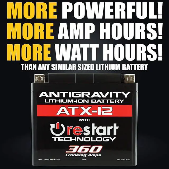 Alt view image 3 of 6 - Antigravity ATX12 Performance Lithium Motorcycle Powersport Battery with Built In Jump Starting, 6.1Ah. Replaces YTX12, YTX14, Honda, Yamaha, Kawasaki, Generators