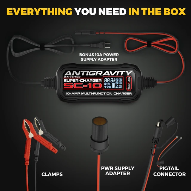 Alt view image 6 of 6 - Antigravity SC-10 Smart Battery Charger 10A 6V/12V Lithium & Lead Acid Maintainer LCD Display