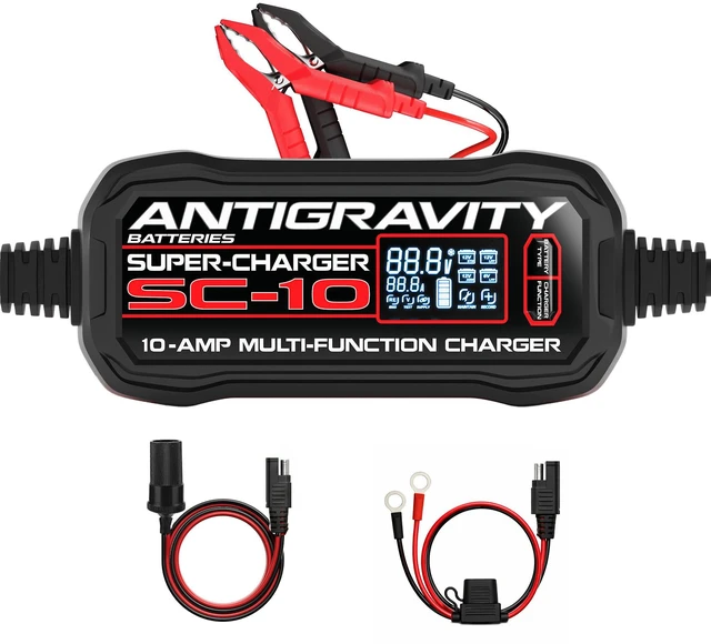 Main image of Antigravity SC-10 Smart Battery Charger 10A 6V/12V Lithium & Lead Acid Maintainer LCD Display