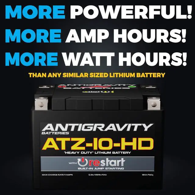 Alt view image 3 of 5 - Antigravity ATZ-10-HD Re-Start Lithium Powersport Battery 360 Cranking Amps, Ultra-Lightweight with Built-In Jump Starting