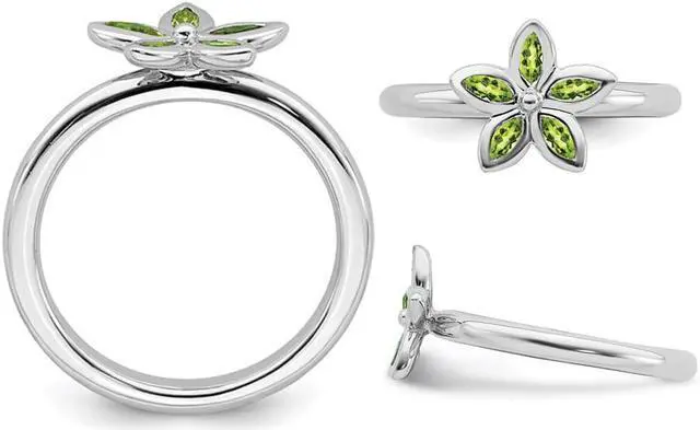 Alt view image 4 of 5 - 2/5 Carat (ctw) Green Peridot Flower Ring in Sterling Silver