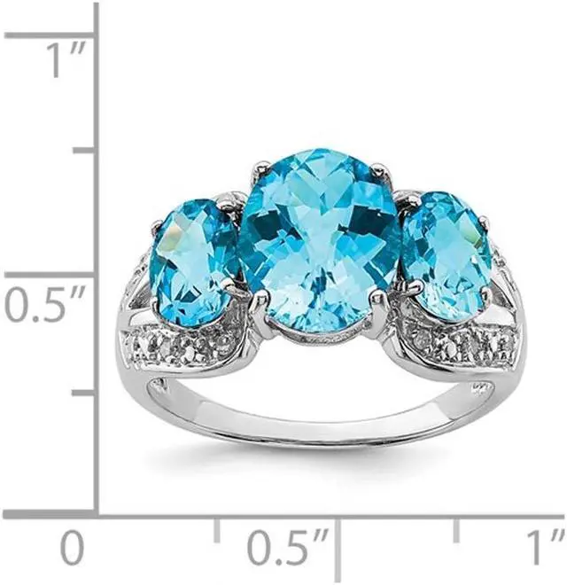 Alt view image 3 of 5 - 5.40 Carat (ctw) Blue Topaz Three Stone Ring in Sterling Silver