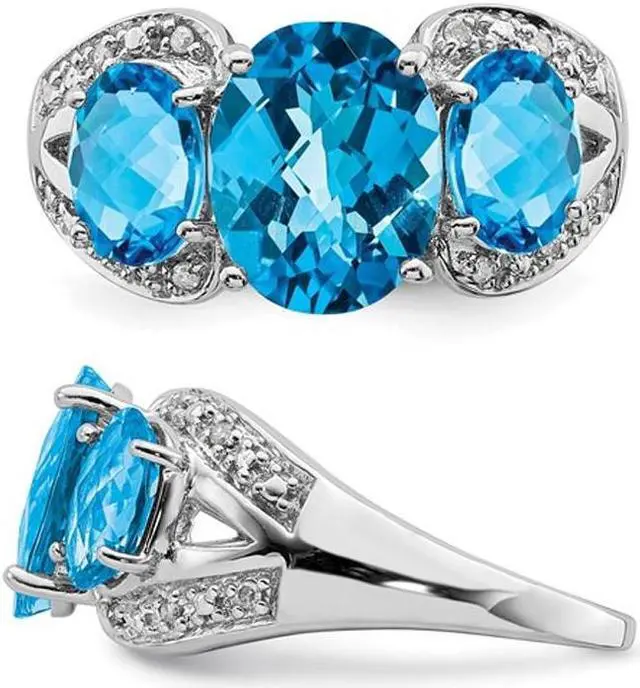 Alt view image 4 of 5 - 5.40 Carat (ctw) Blue Topaz Three Stone Ring in Sterling Silver