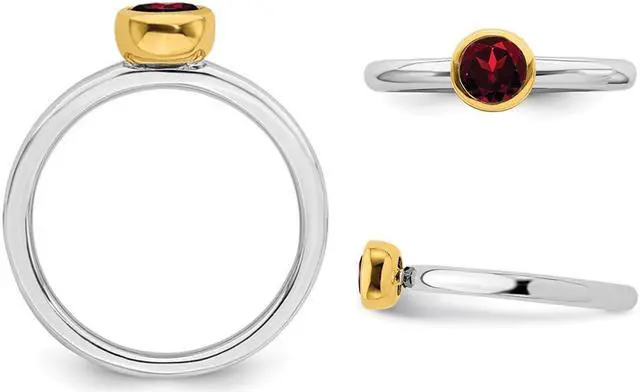 Alt view image 3 of 4 - 3/5 Carat (ctw) Solitaire Garnet Ring in Sterling Silver with Yellow Accent