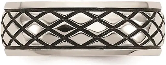 Alt view image 3 of 4 - Men's Stainless Steel 8mm Polished Checkered Pattern Ring