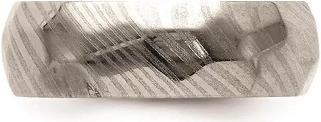 Alt view image 2 of 4 - Damascus Steel 7mm Faceted Polished Band Ring