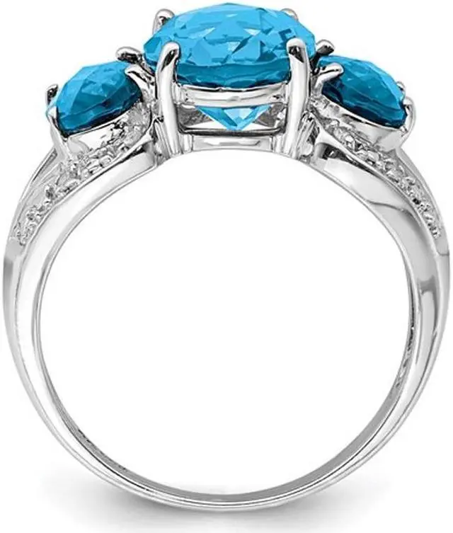 Alt view image 2 of 5 - 5.40 Carat (ctw) Blue Topaz Three Stone Ring in Sterling Silver