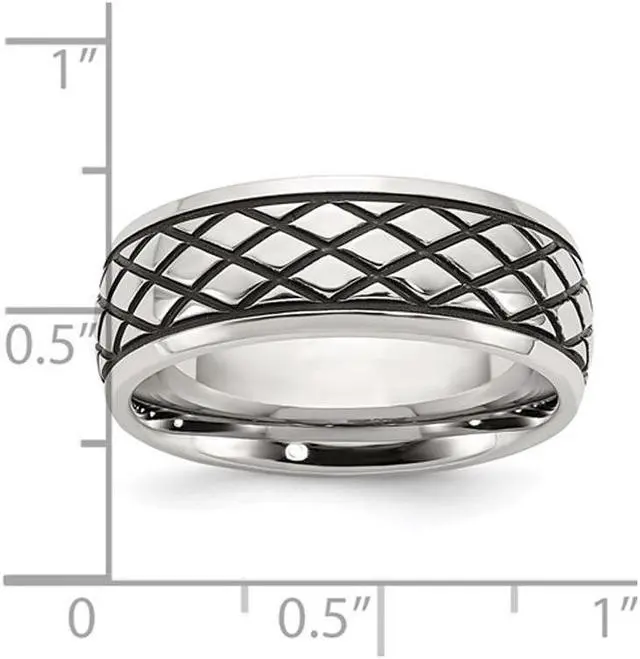 Alt view image 2 of 4 - Men's Stainless Steel 8mm Polished Checkered Pattern Ring