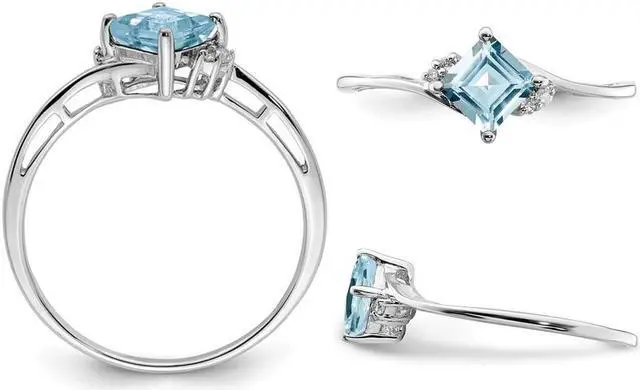 Alt view image 3 of 4 - 1/2 Carat (ctw) Princess-Cut Aquamarine Ring in Sterling Silver
