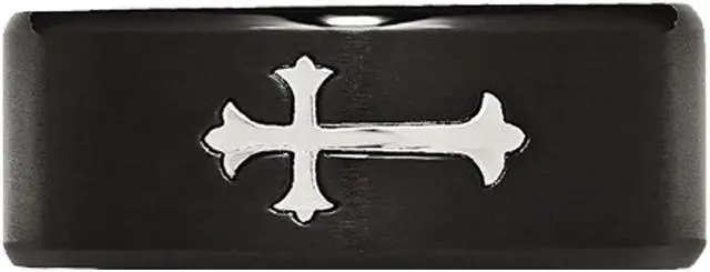 Alt view image 4 of 5 - Men's Black Plated Stainless Steel 9mm Brushed Cross Wedding Band Ring