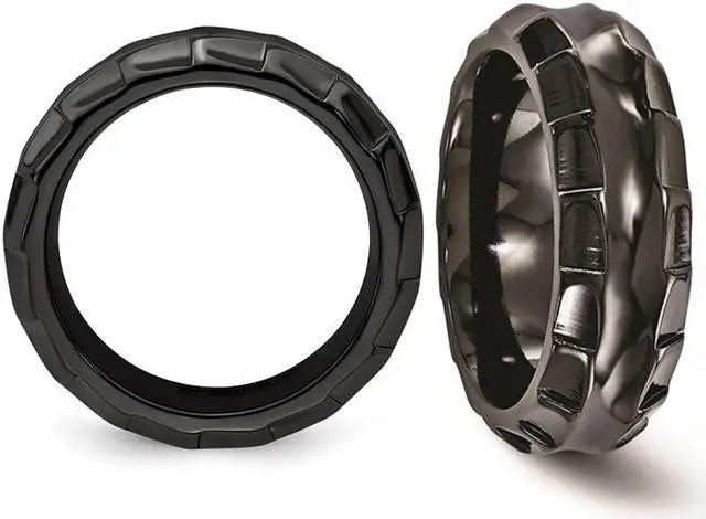Alt view image 3 of 4 - Men's or Ladies Black Titanium Faceted Edge Wedding Band Ring (8mm)