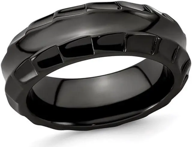 Main image of Men's or Ladies Black Titanium Faceted Edge Wedding Band Ring (8mm)
