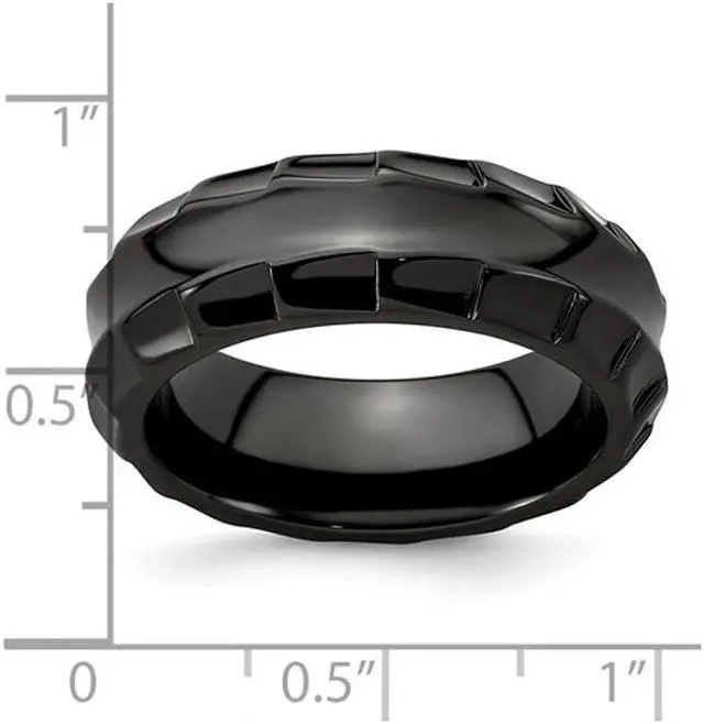 Alt view image 2 of 4 - Men's or Ladies Black Titanium Faceted Edge Wedding Band Ring (8mm)