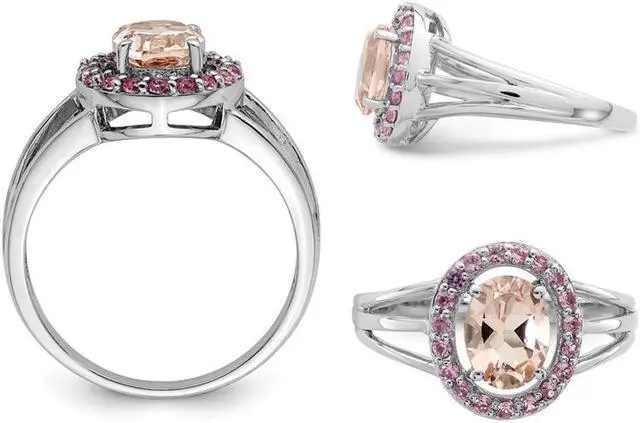 Alt view image 3 of 4 - 1.00 Carat (ctw) Morganite and Synthetic Pink Sapphires Ring in Sterling Silver