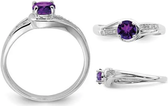 Alt view image 3 of 4 - 1/3 Carat (ctw) Amethyst Ring in Sterling Silver with Diamond Accent
