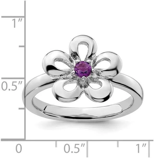 Alt view image 3 of 5 - 1/10 Carat (ctw) Amethyst Flower Ring in Sterling Silver
