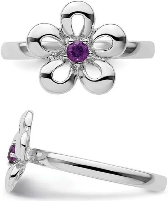 Alt view image 4 of 5 - 1/10 Carat (ctw) Amethyst Flower Ring in Sterling Silver