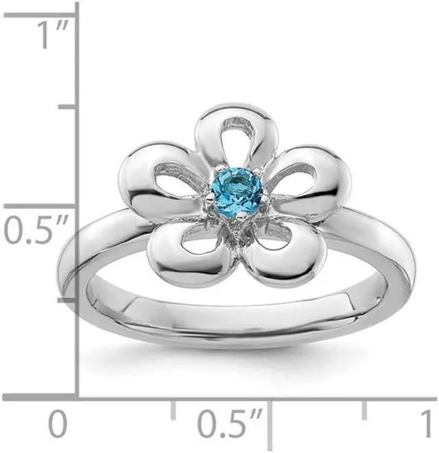 Alt view image 3 of 5 - 1/10 Carat (ctw) Blue Topaz Flower Ring in Sterling Silver