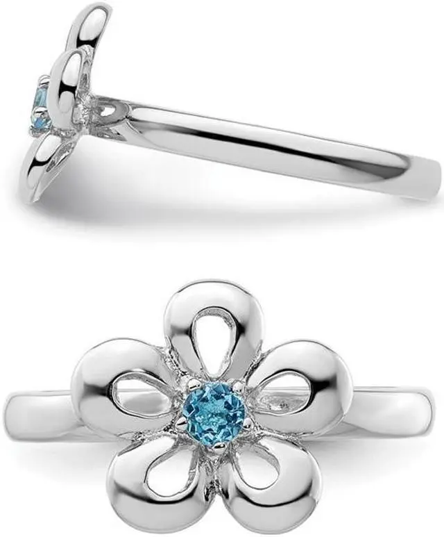 Alt view image 5 of 5 - 1/10 Carat (ctw) Blue Topaz Flower Ring in Sterling Silver