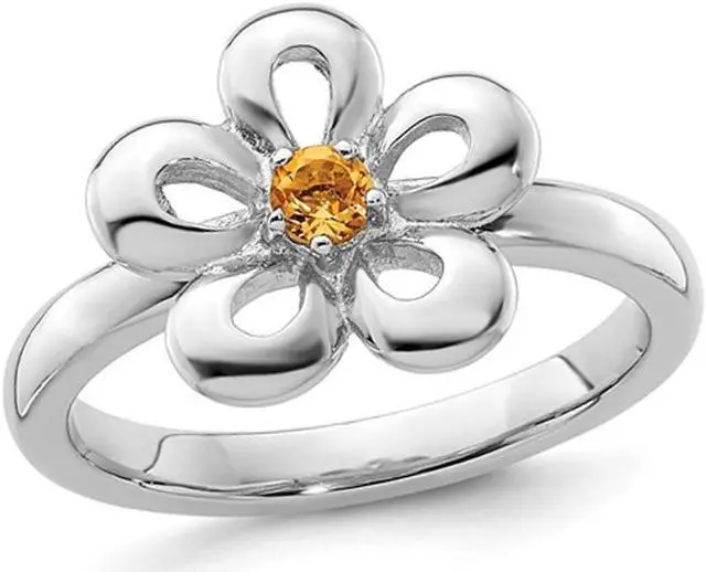 Alt view image 5 of 9 - 1/10 Carat (ctw) Citrine Flower Ring in Sterling Silver