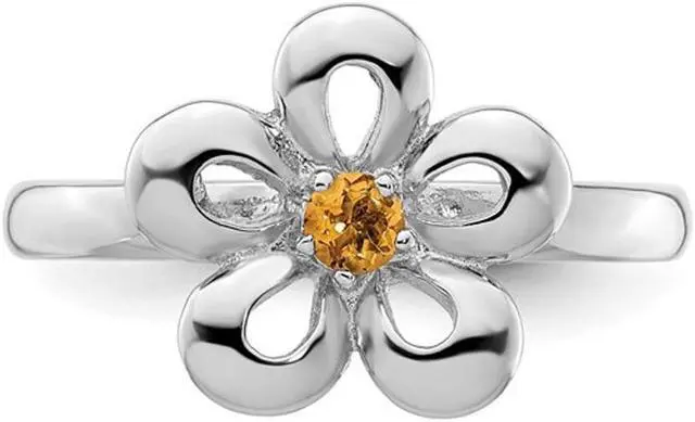 Alt view image 7 of 9 - 1/10 Carat (ctw) Citrine Flower Ring in Sterling Silver