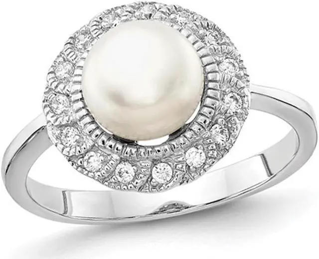 Main image of Freshwater Cultured Pearl Ring in Sterling Silver with Synthetic Cubic Zirconia