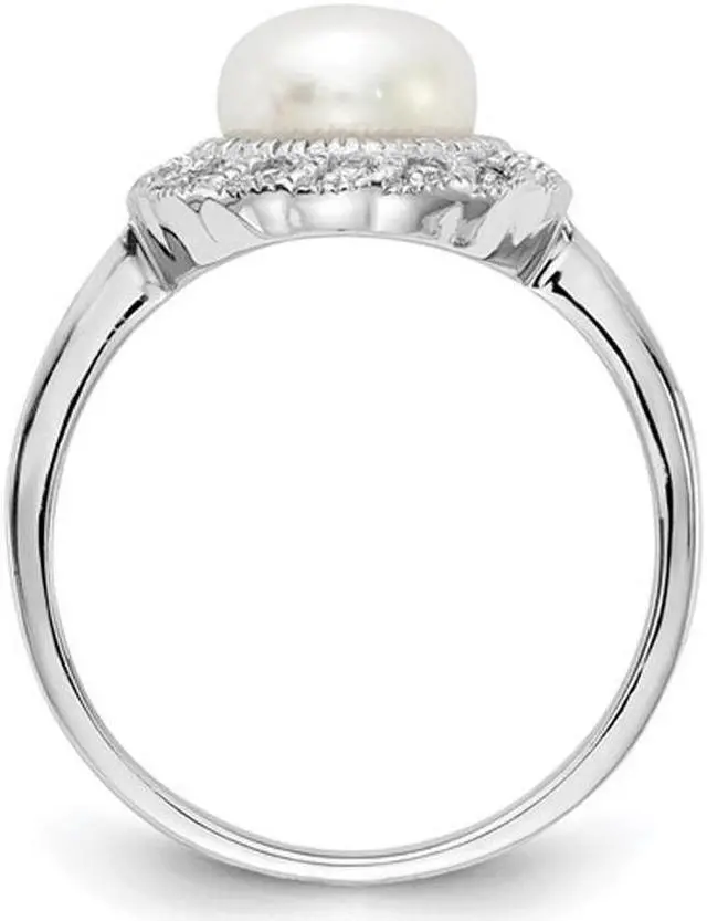 Alt view image 3 of 5 - Freshwater Cultured Pearl Ring in Sterling Silver with Synthetic Cubic Zirconia