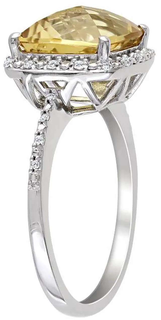 Alt view image 2 of 4 - Citrine and Diamond 4.10 Carat (ctw) Halo Ring in Sterling Silver