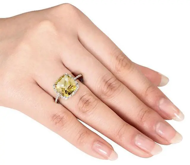 Alt view image 3 of 4 - Citrine and Diamond 4.10 Carat (ctw) Halo Ring in Sterling Silver