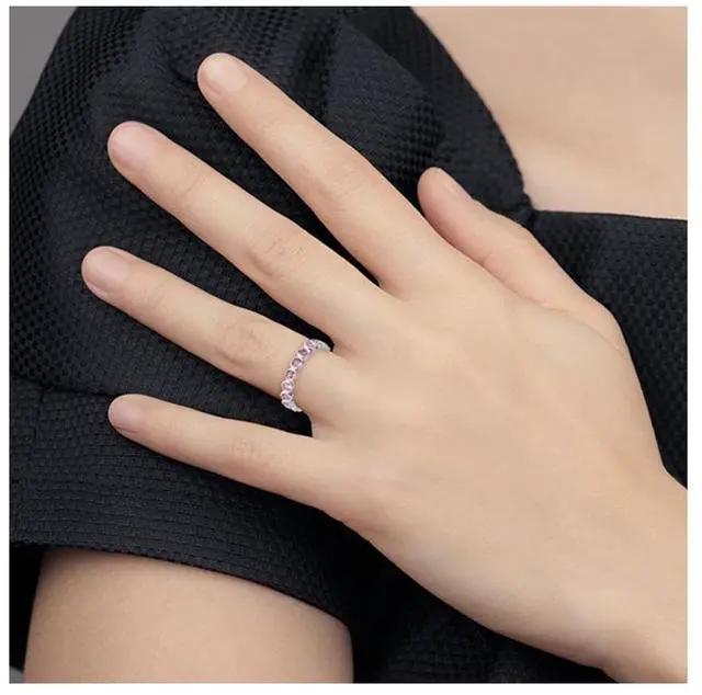 Alt view image 4 of 5 - 7/8 Carat (ctw) Pink Tourmaline Ring Band in Sterling Silver