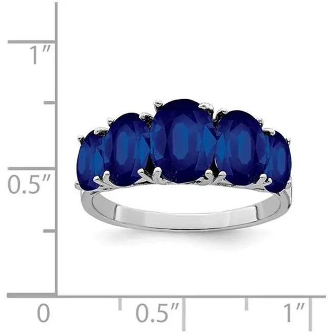 Alt view image 2 of 4 - 4.75 Carat (ctw) Five Stone Lab-Created with Natural Blue Sapphire Ring in Sterling Silver