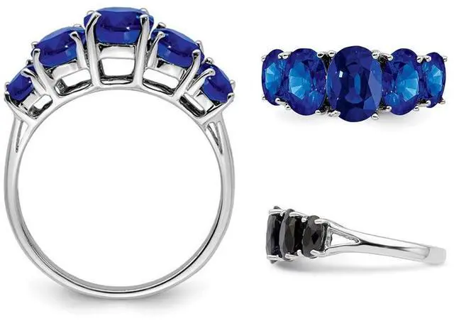 Alt view image 3 of 4 - 4.75 Carat (ctw) Five Stone Lab-Created with Natural Blue Sapphire Ring in Sterling Silver