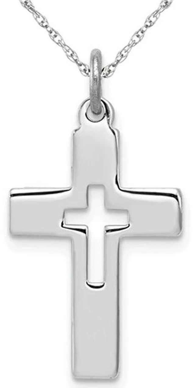 Main image of Sterling Silver Cut-Out Cross Pendant Necklace with Chain