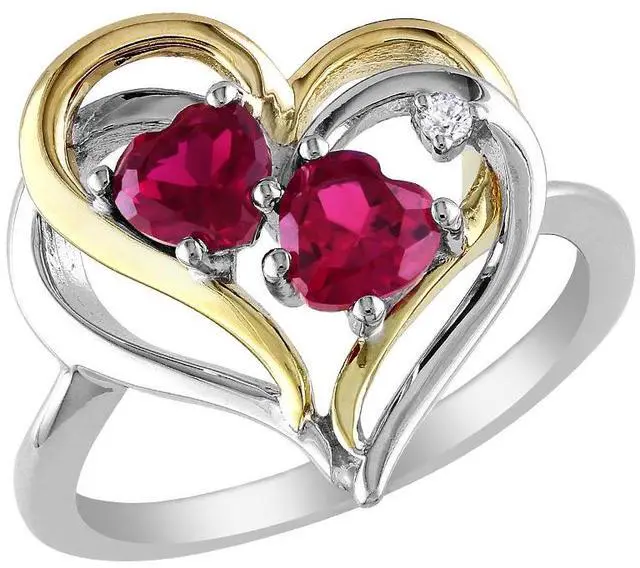 Main image of 1.10 Carat (ctw) Lab-Created Ruby Heart Ring with Diamonds in Sterling Silver with Yellow Plating