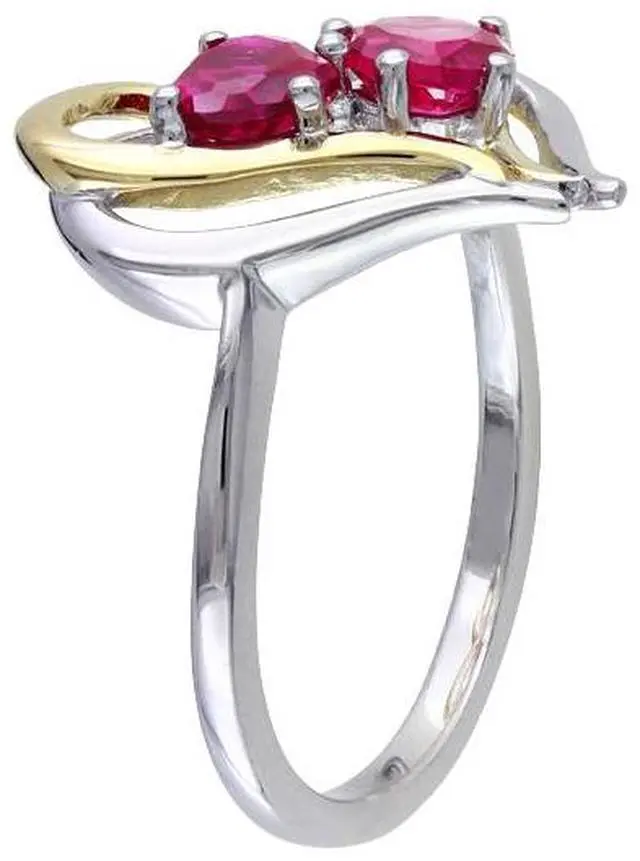 Alt view image 2 of 4 - 1.10 Carat (ctw) Lab-Created Ruby Heart Ring with Diamonds in Sterling Silver with Yellow Plating