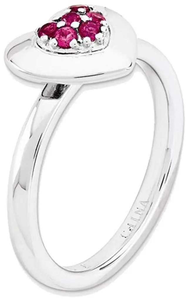 Alt view image 3 of 4 - Synthetic Lab Created Ruby Heart Promise Ring in Sterling Silver 1/4 Carat (ctw)