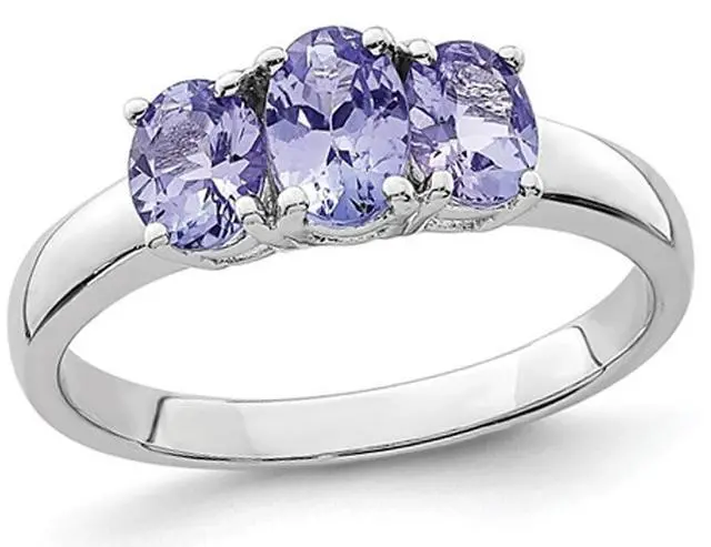Main image of 1.15 Carat (ctw) Three Stone Tanzanite Ring in Sterling Silver