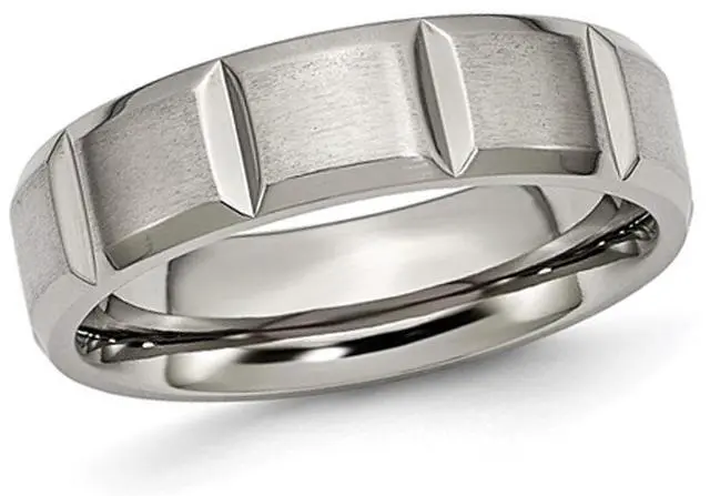 Main image of Mens Titanium Grooved 6mm Wedding Band Ring
