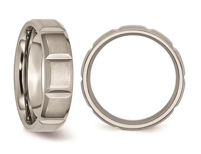 Alt view image 3 of 5 - Mens Titanium Grooved 6mm Wedding Band Ring