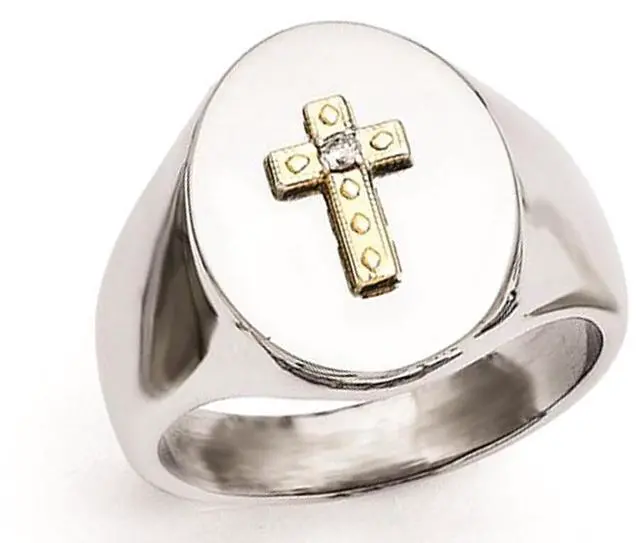 Main image of Mens Stainless Steel Ring with 10K Gold Cross